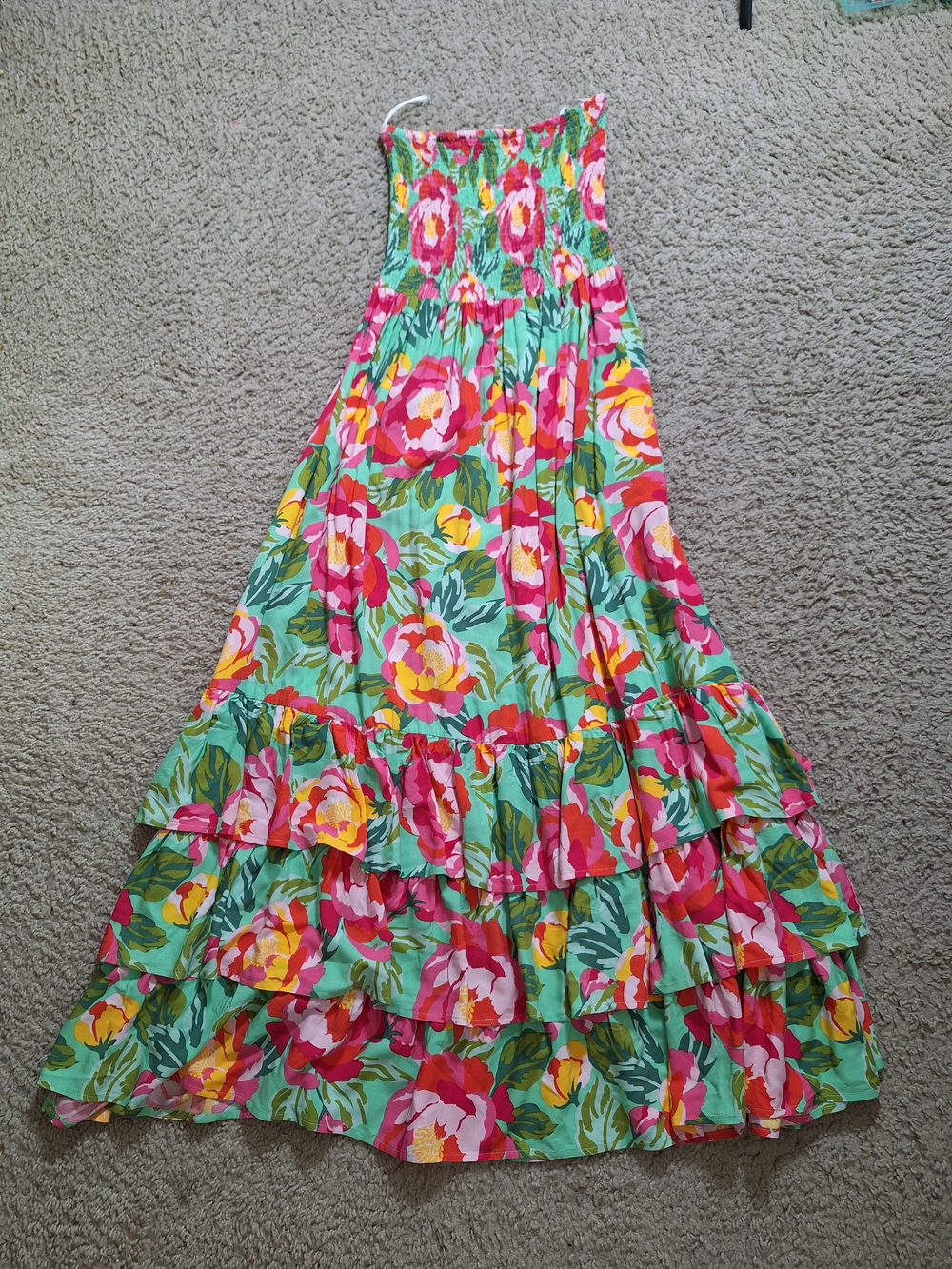 Abel The Label Strapless Floral Tiered Maxi Dress in Green and Pink Size M - Picture 2 of 5